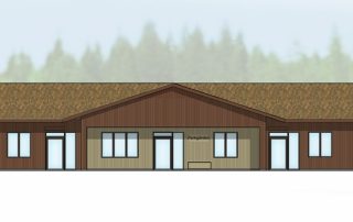 Fasad mot Öster Ritning av östra fasaden av byggprojektet Grusåsen 5