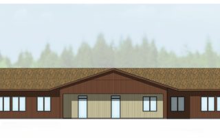 Fasad mot Väster Ritning av västra fasaden av byggprojektet Grusåsen 5