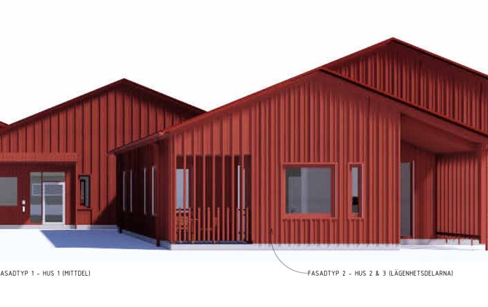 Ritning av entrén till byggprojektet vid kv. Backen 7